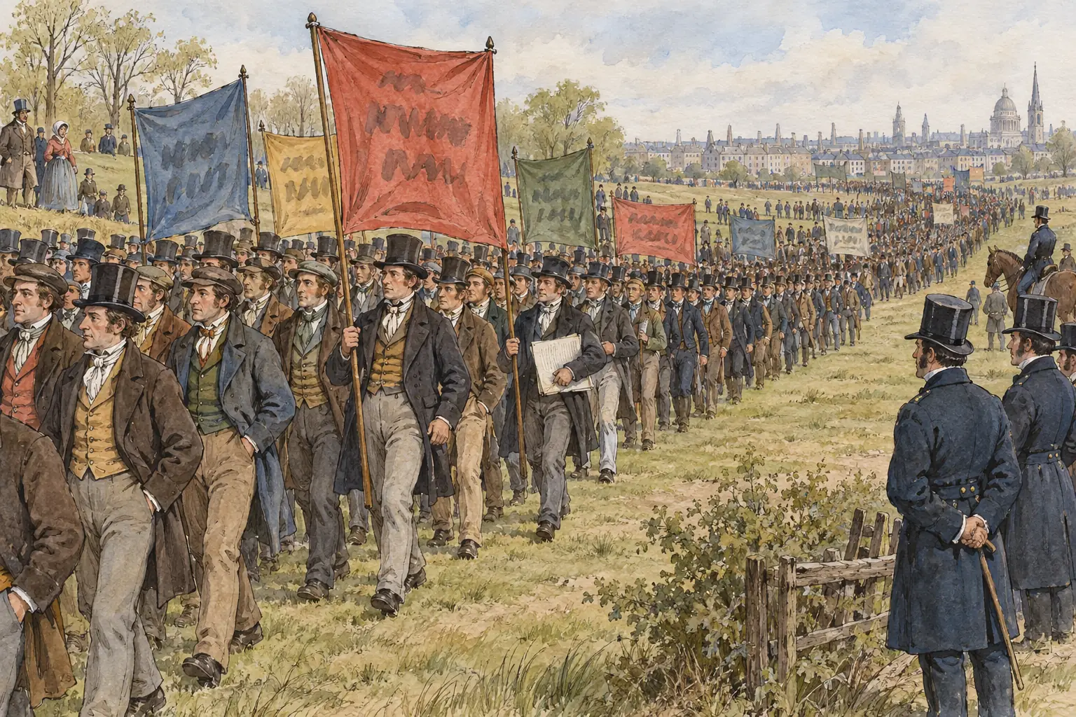 In April 1834 tens of thousands of trade unionists marched through London to protest against the sentences