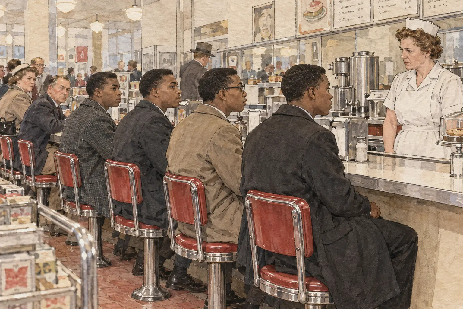 On 1 February 1960 four Black students sat at the whites-only lunch counter of Woolworth's in Greensboro
