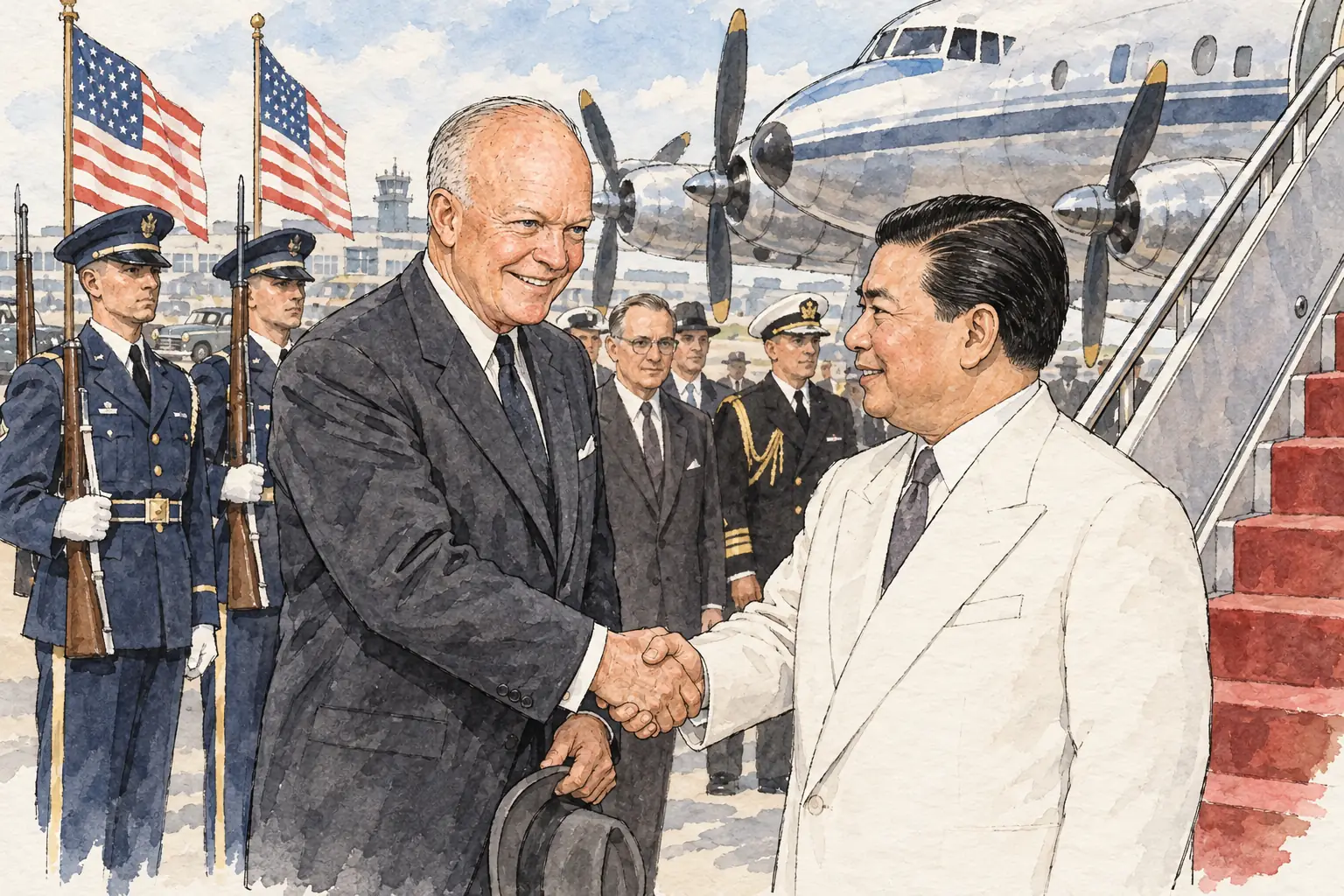 When Diem visited the USA in May 1957, Eisenhower met him at the airport in person, a sign of how strongly the USA backed him.