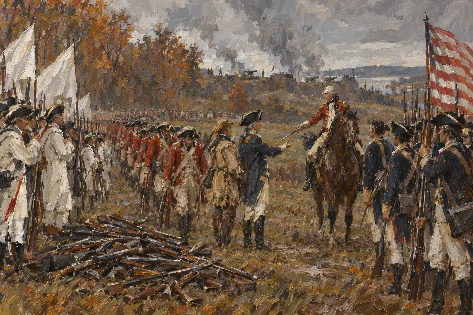 At Yorktown in October 1781 General Cornwallis's army surrendered to the American and French forces besieging it, and Britain soon opened peace talks.