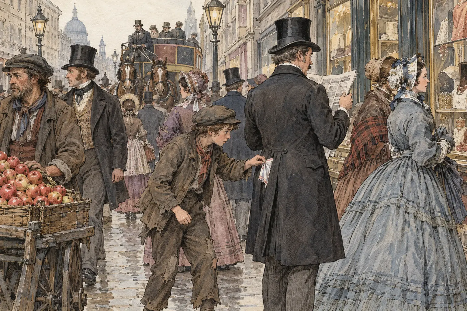 Pickpocketing grew in the crowded streets of nineteenth-century cities, where a thief could disappear into the crowd.