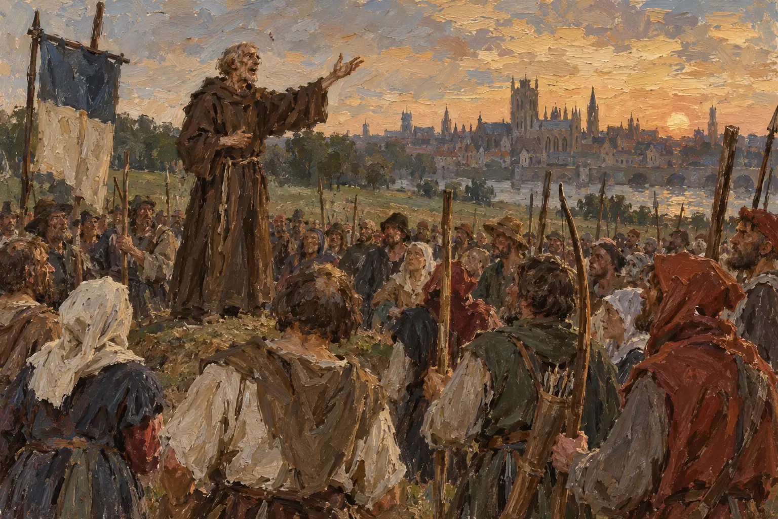 The priest John Ball preached to the rebels that all people were born equal, asking: 'When Adam delved and Eve span, who was then the gentleman?'