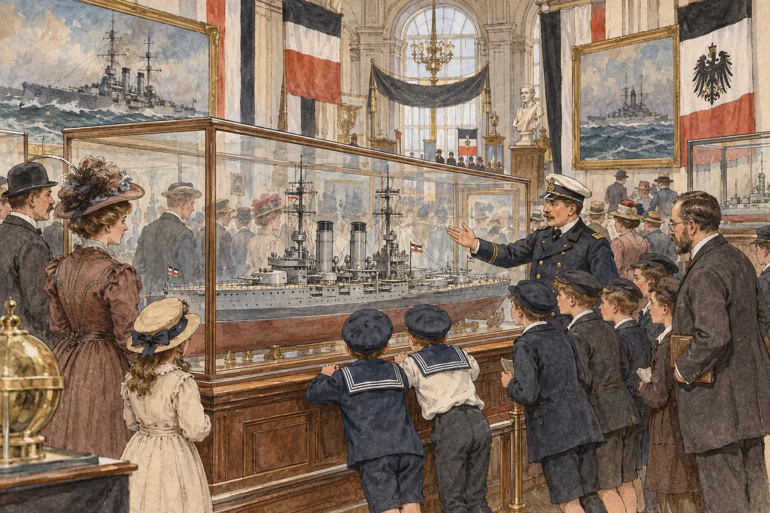The Navy League won public support for a bigger fleet through exhibitions, lectures and propaganda.