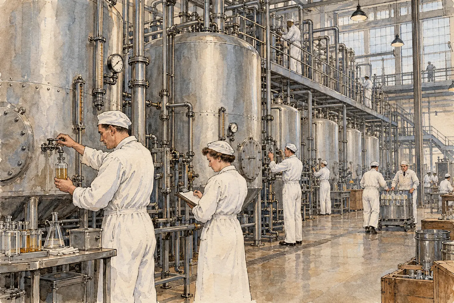 American firms grew the mould in large deep-fermentation tanks to produce penicillin in vast quantities