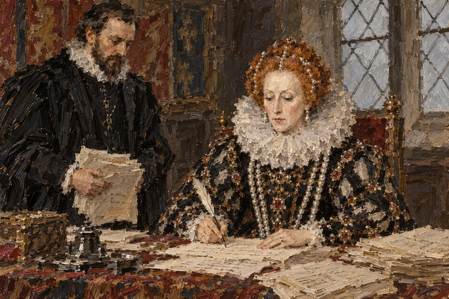 Elizabeth reluctantly signed Mary's death warrant, then blamed her secretary William Davison for sending it and had him imprisoned.