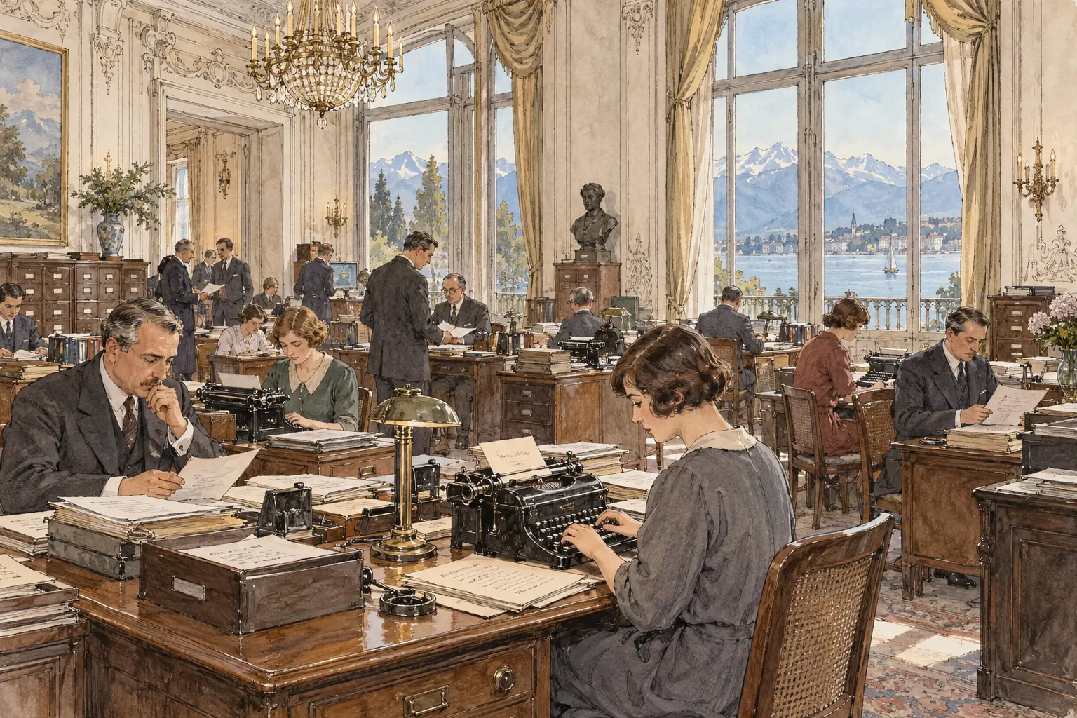 The Secretariat worked from a former hotel beside Lake Geneva