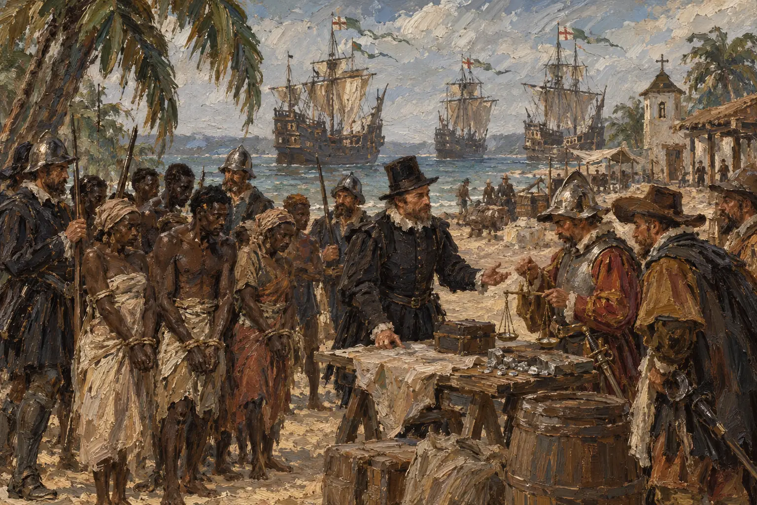 In the 1560s Hawkins carried enslaved Africans across the Atlantic and sold them to Spanish colonists in the Caribbean, starting England's part in the slave trade.