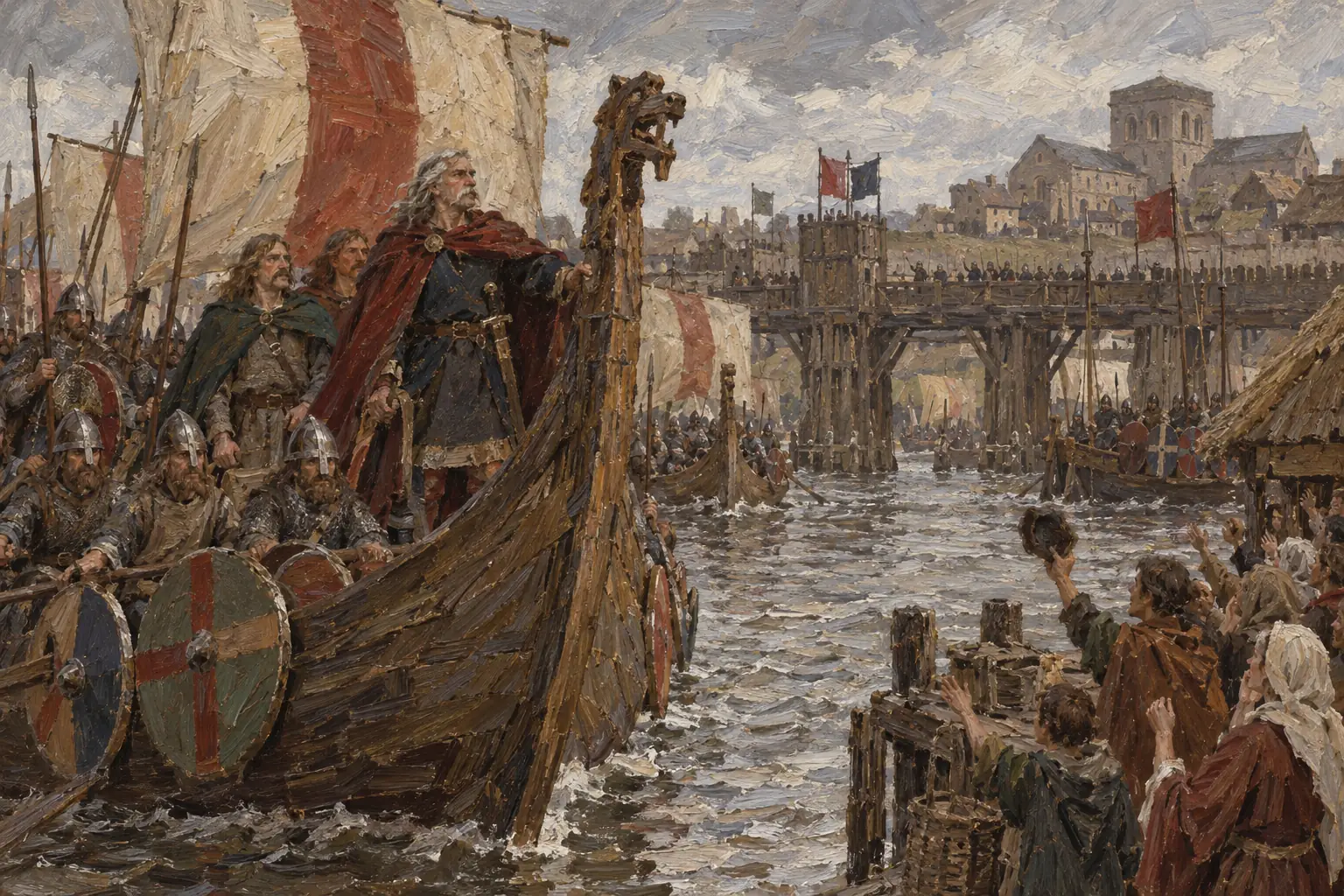 Exiled in 1051, Earl Godwin and his sons sailed back up the Thames in 1052 with popular support, and Edward had to restore their lands and titles.