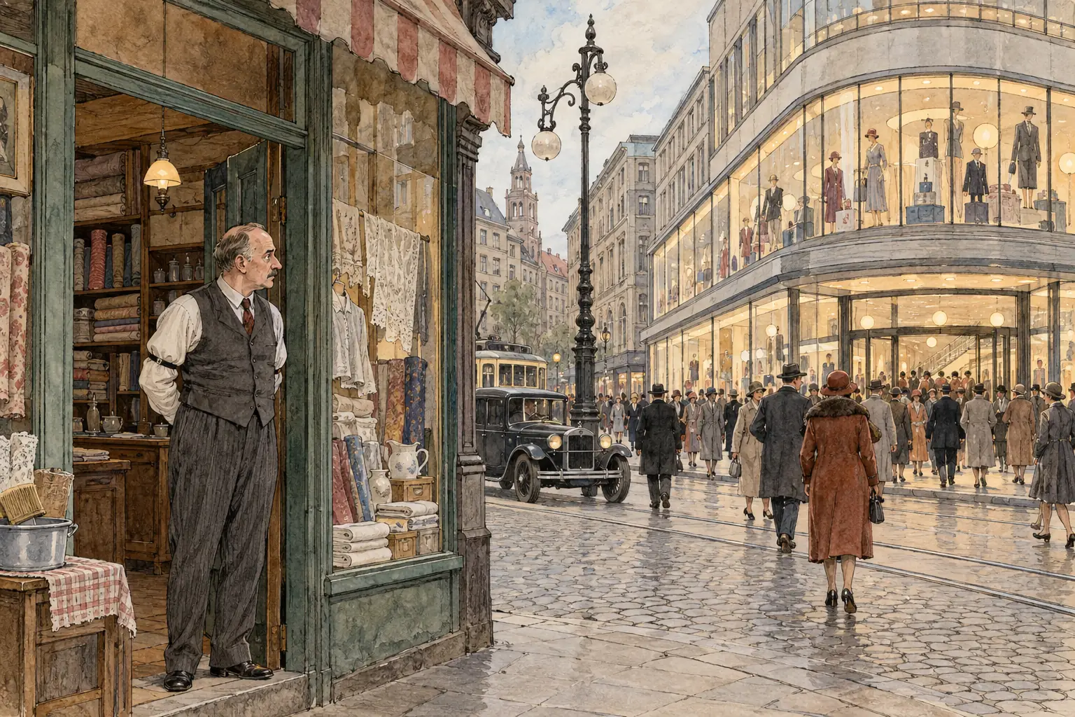 Small shopkeepers lost customers to large department stores