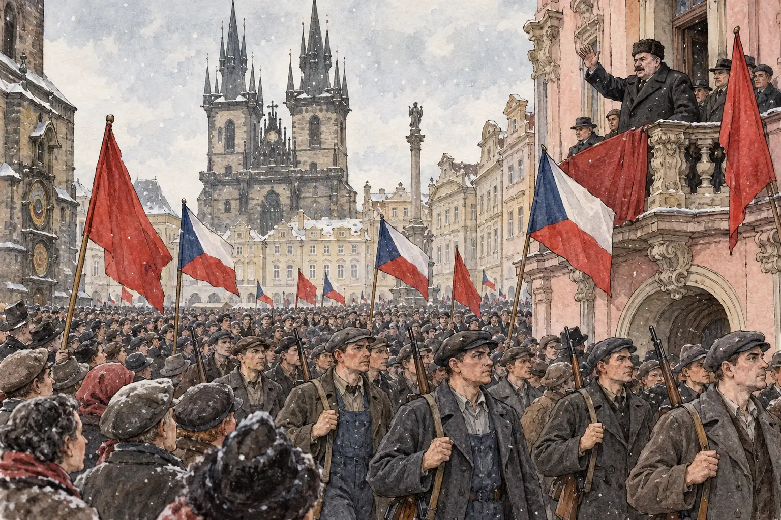 In February 1948 armed workers' militias and mass rallies in Prague helped the communist leader Klement Gottwald take full control of Czechoslovakia