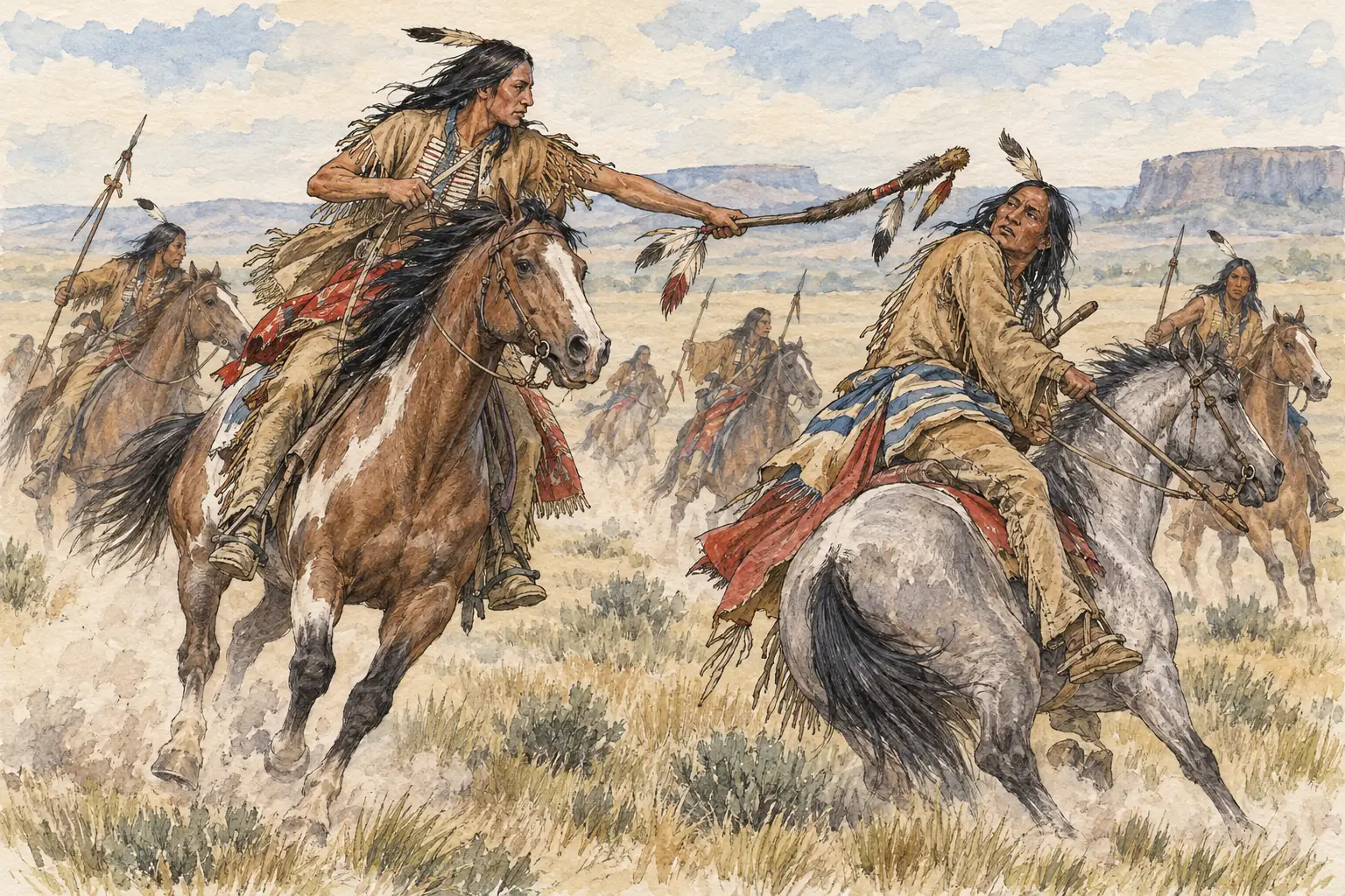 Counting coup, touching an enemy without killing him, which won a warrior more honour than a kill