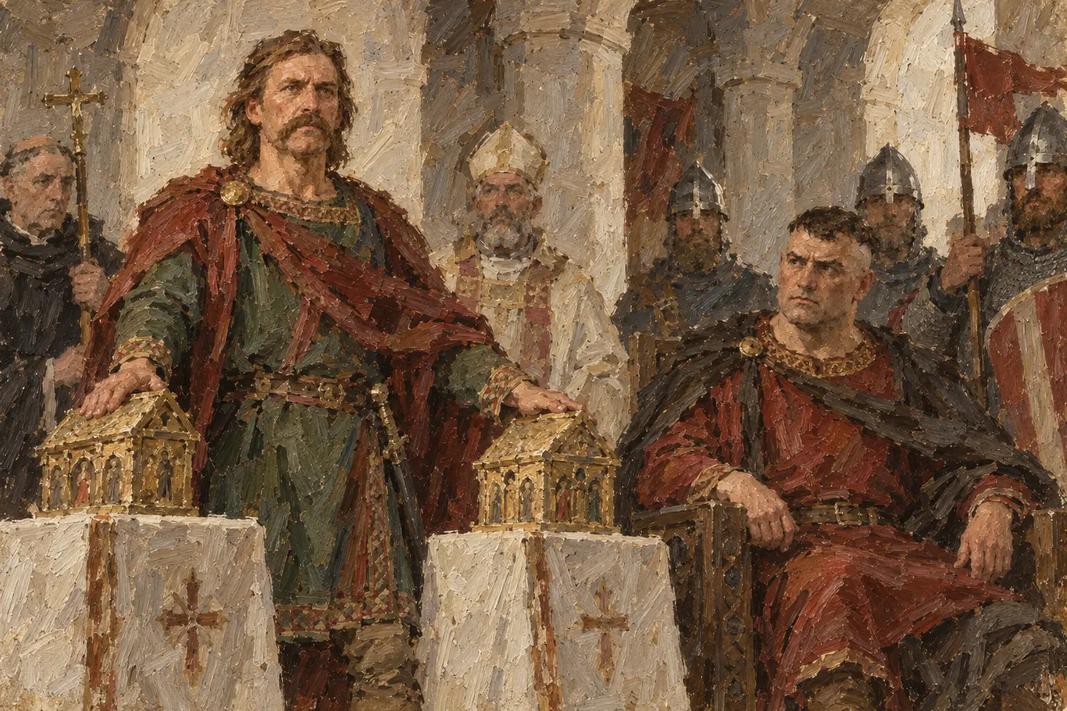 Norman sources say that in 1064 Harold swore on holy relics to support William, so they could later call him an oath-breaker.
