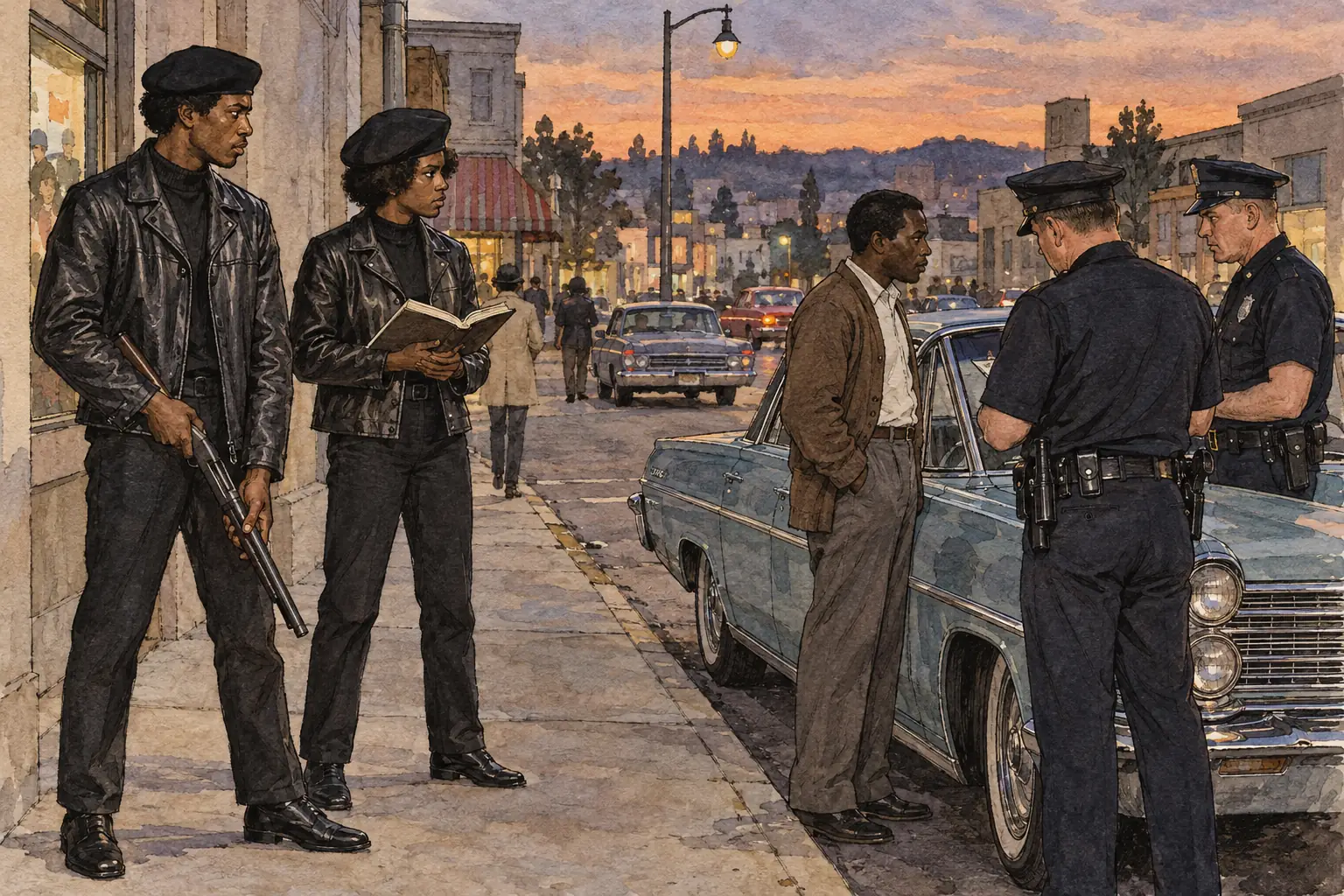 Armed Panthers followed police patrols in Oakland to watch how officers treated Black residents