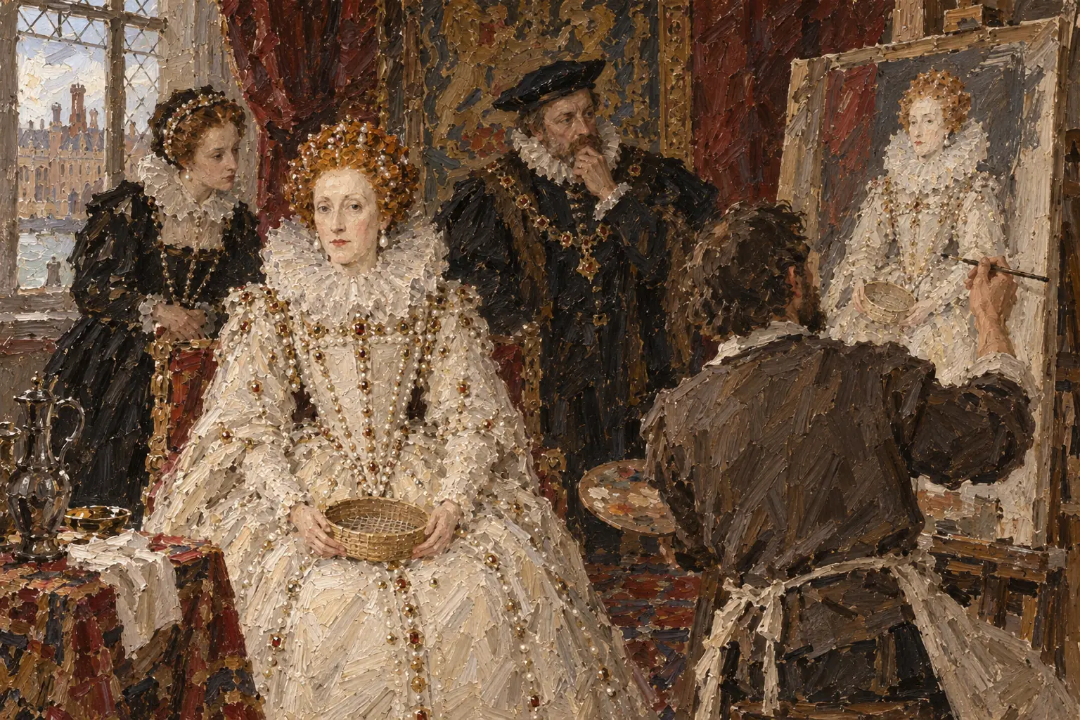 Official portraits showed her with symbols of virginity, wisdom and power, and were carefully controlled
