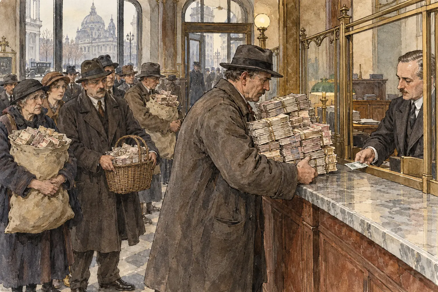 The Rentenmark, introduced in November 1923, replaced the worthless paper mark at a rate of one Rentenmark for a trillion old marks.