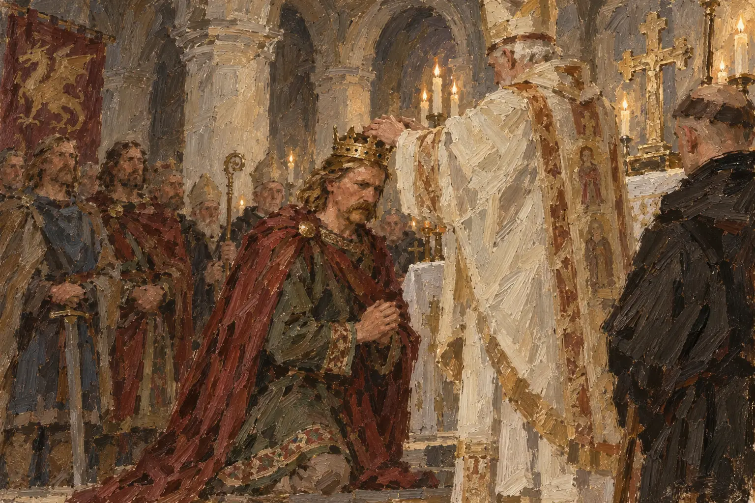 Harold was crowned at once in Westminster Abbey