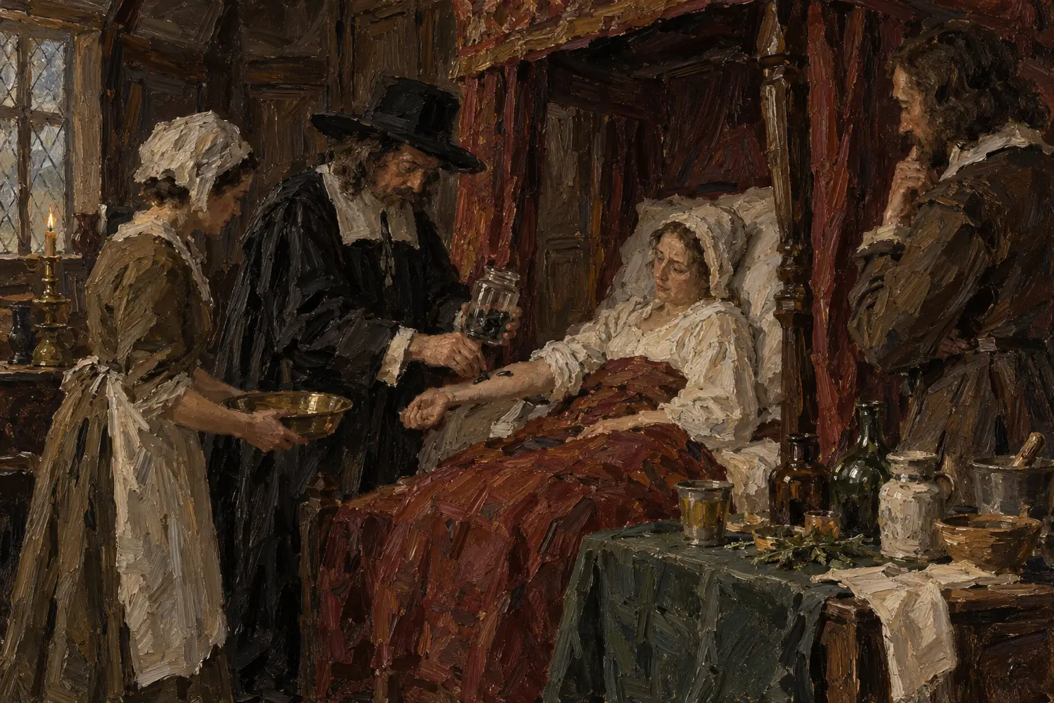 Bloodletting with leeches was still used to balance the humours throughout the early modern period.