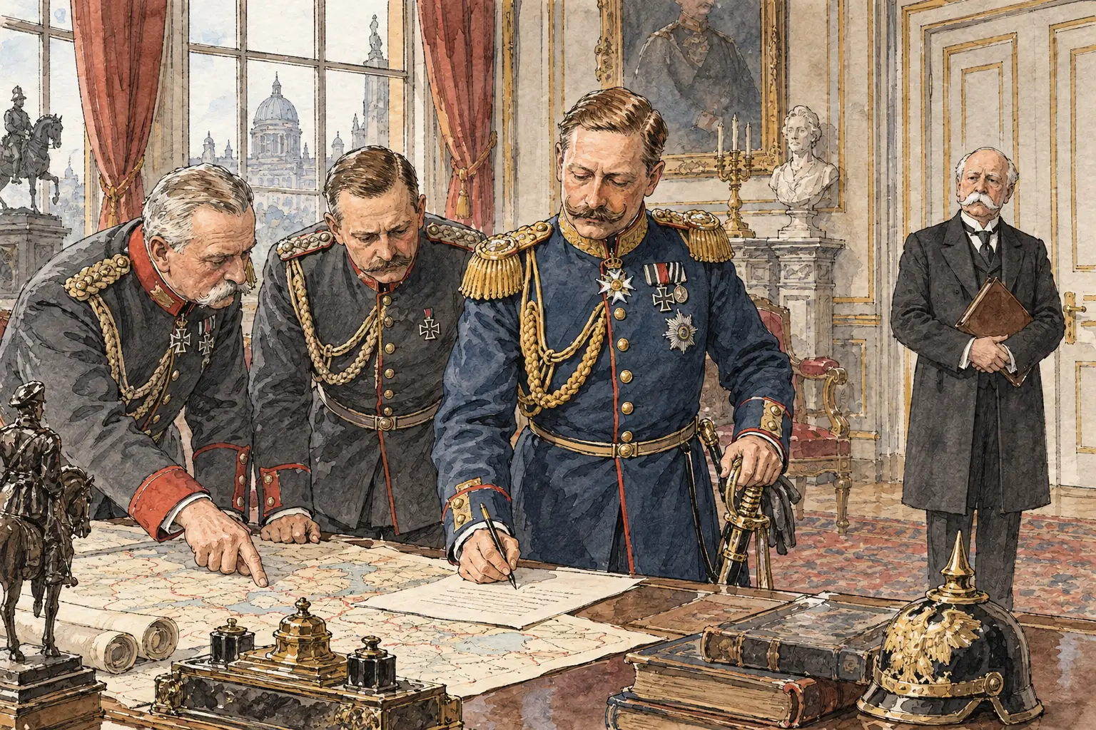 Wilhelm II often made decisions with his military advisers, leaving his Chancellor and ministers out.