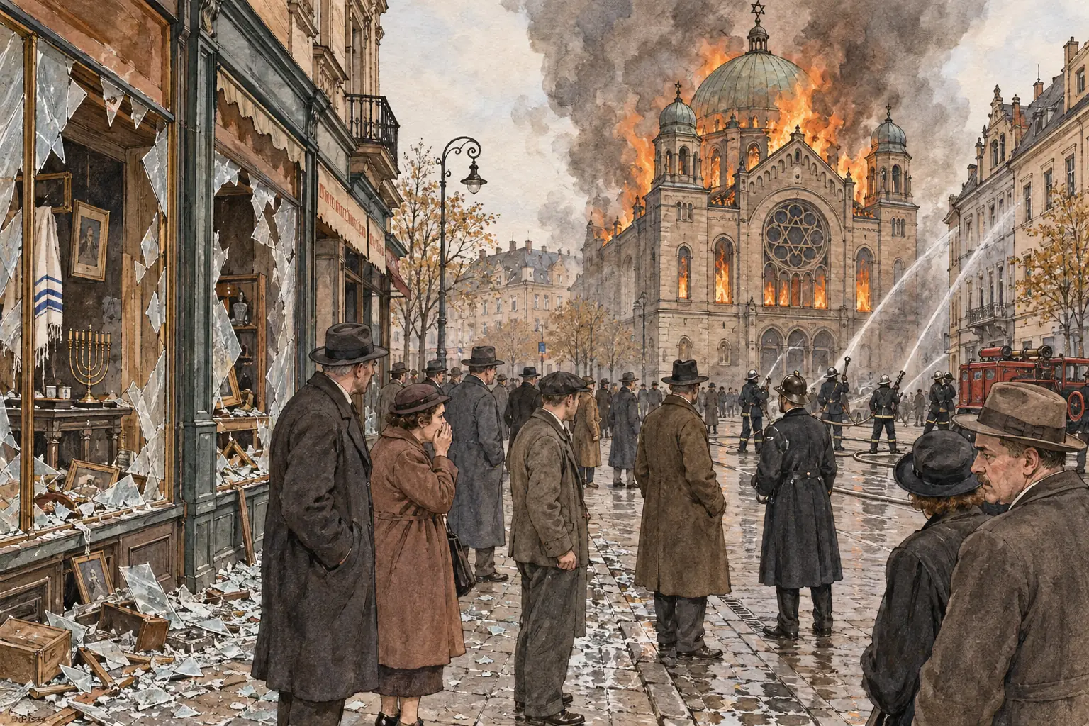 On Kristallnacht, 9-10 November 1938, synagogues were burned and Jewish shops wrecked