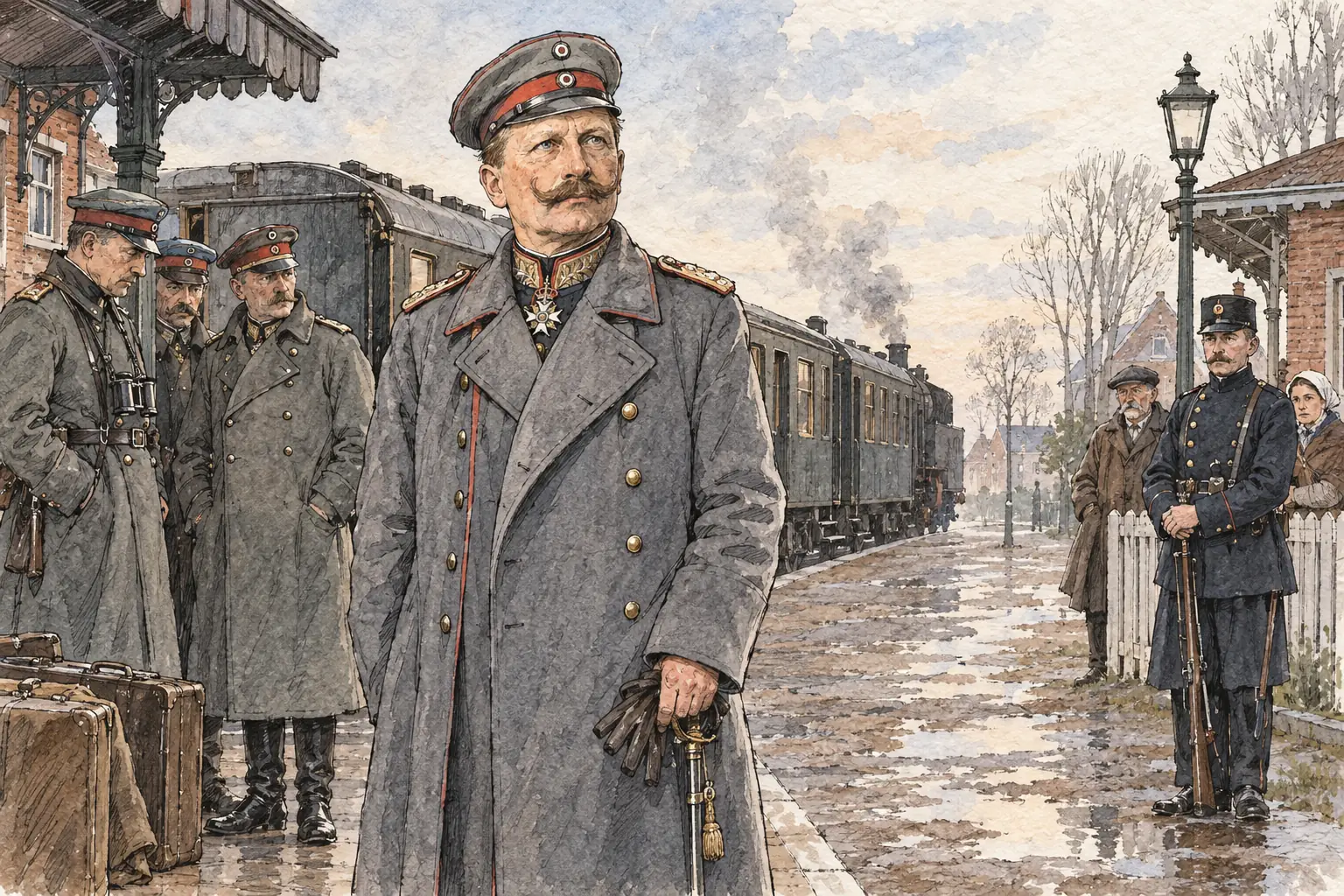 Wilhelm II waits at the Dutch border on his way into exile in the Netherlands