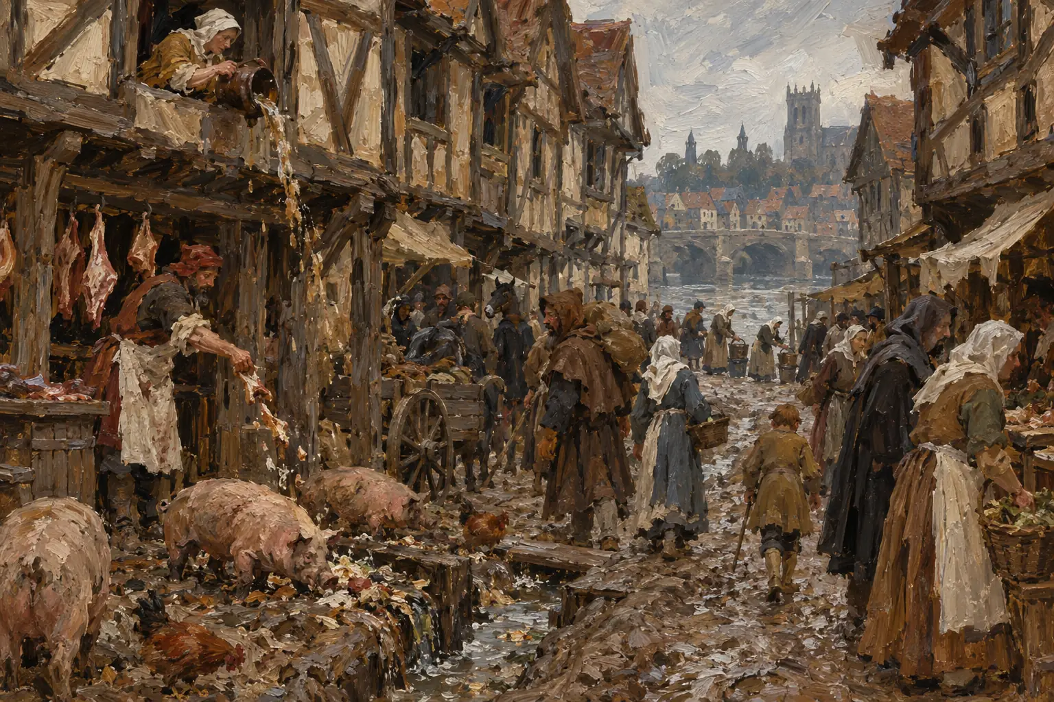 Medieval towns had open sewers, overflowing cesspits and animals in the streets, and drinking water was often polluted.