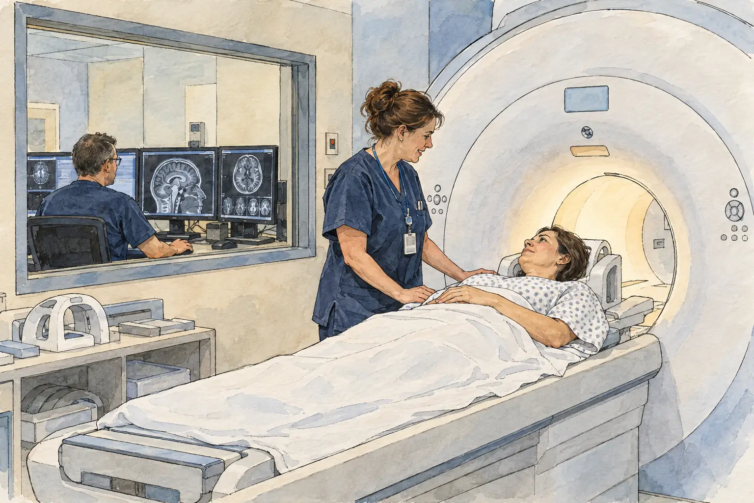 MRI scans use magnetic fields and radio waves to show soft tissues such as the brain