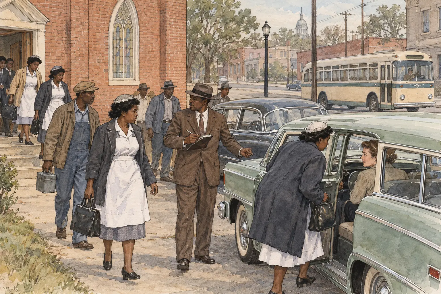 Volunteer drivers ran a car pool from pick-up points such as church car parks, so boycotters could still get to work