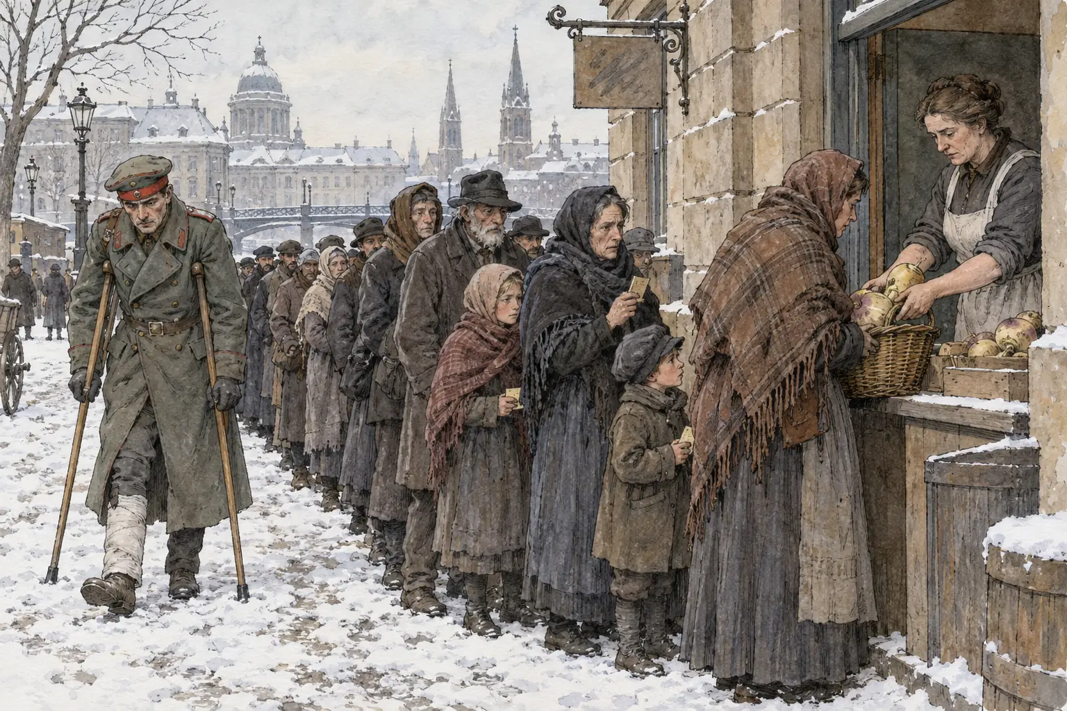 In the Turnip Winter of 1916-17 the potato crop failed and the British blockade cut off imports, so many Germans lived on turnips.