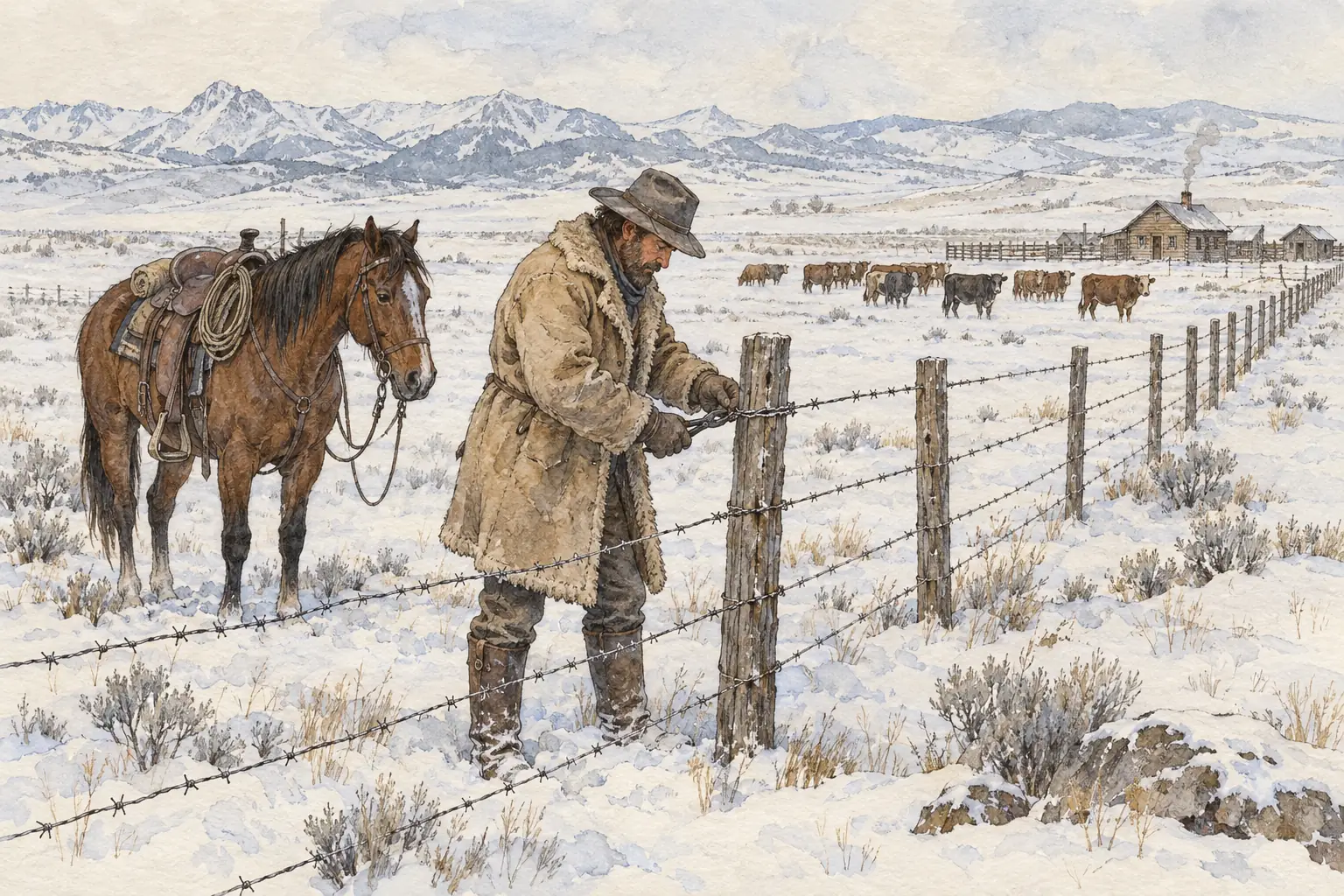 Once ranges were fenced, ranch-hands rode the fence lines all year, repairing the wire and watching for rustlers.