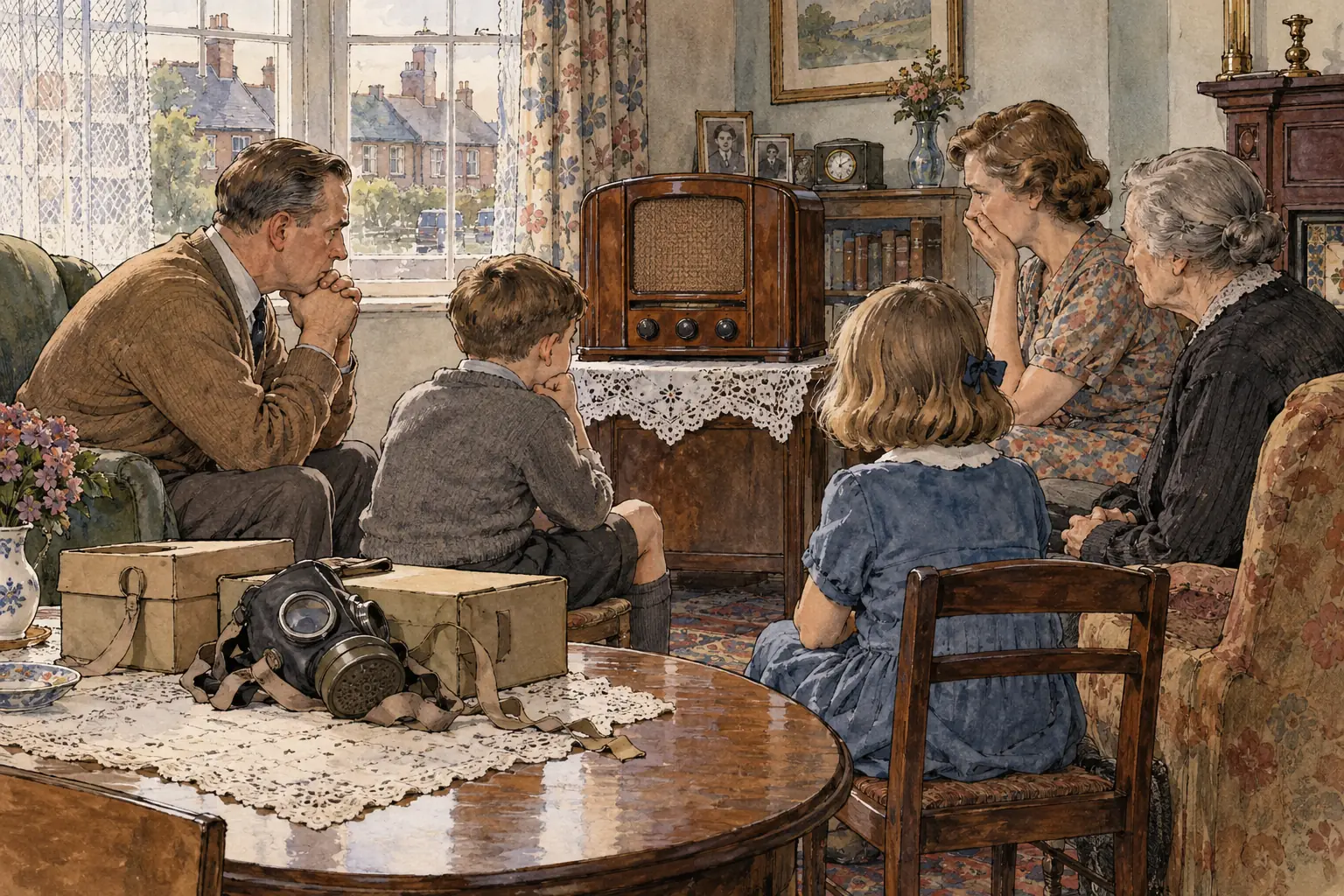 On 3 September British families heard Chamberlain announce on the radio that Britain was at war with Germany