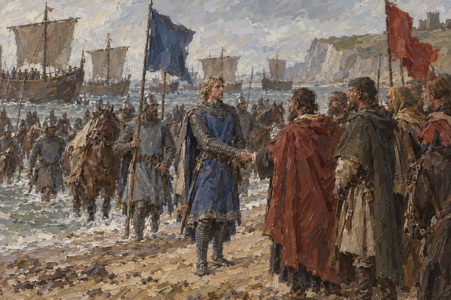 In May 1216 Prince Louis of France, invited by the rebel barons, landed in Kent with an army and was soon welcomed into London.