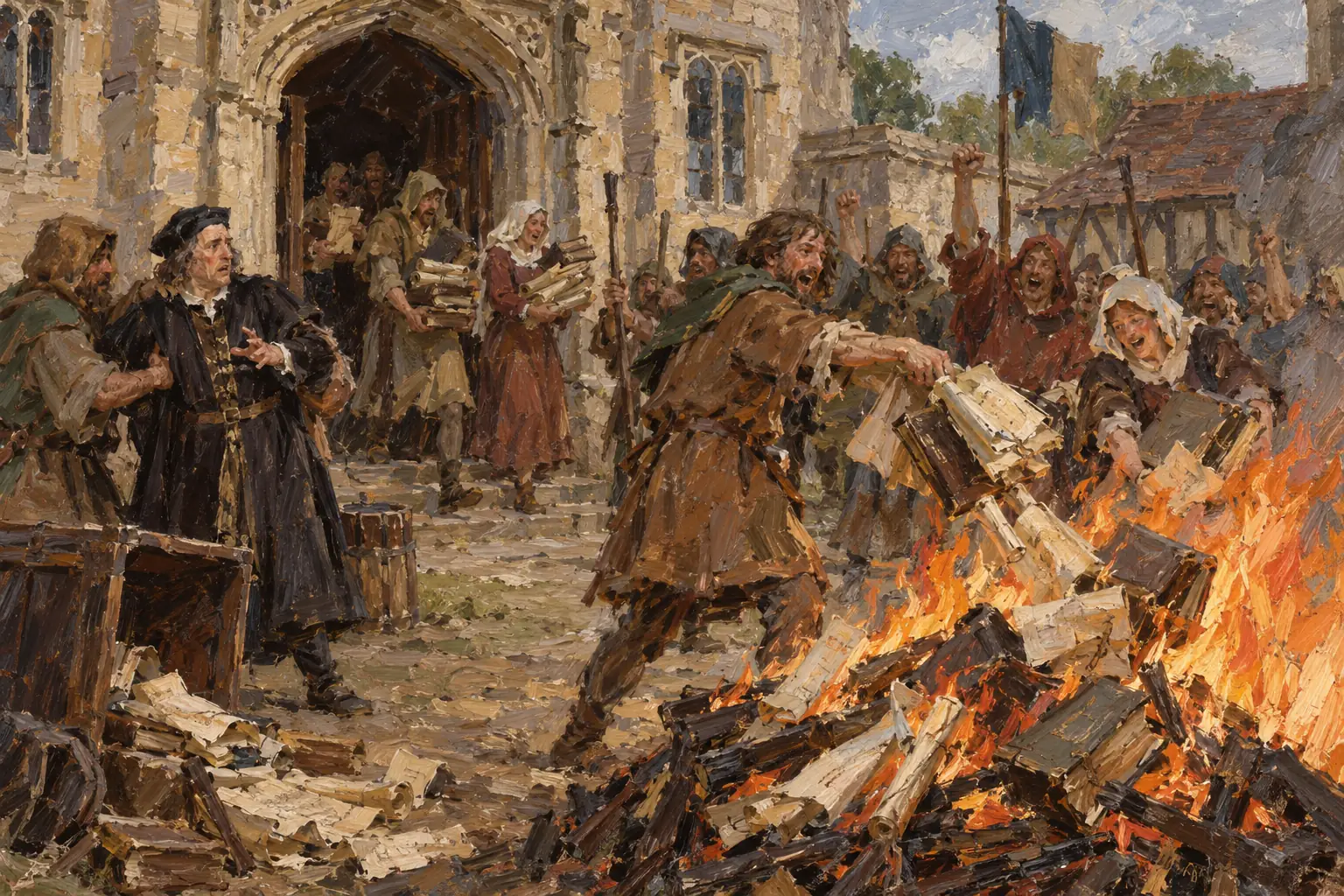 Rebels burned the manor records of rents and labour services, to destroy the written proof of their serfdom.