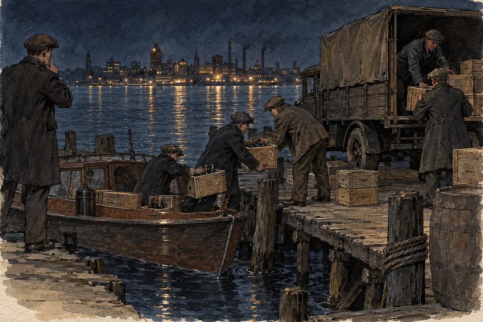 Bootleggers smuggled alcohol across the Detroit River from Canada
