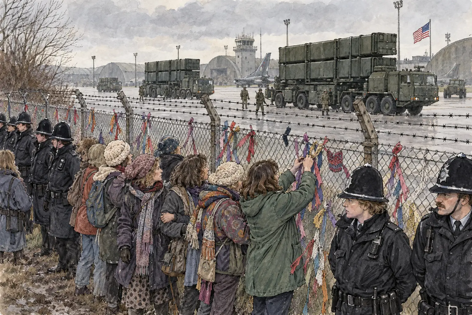 US cruise missiles began arriving at Greenham Common in England in November 1983, where women had been protesting outside the base since 1981
