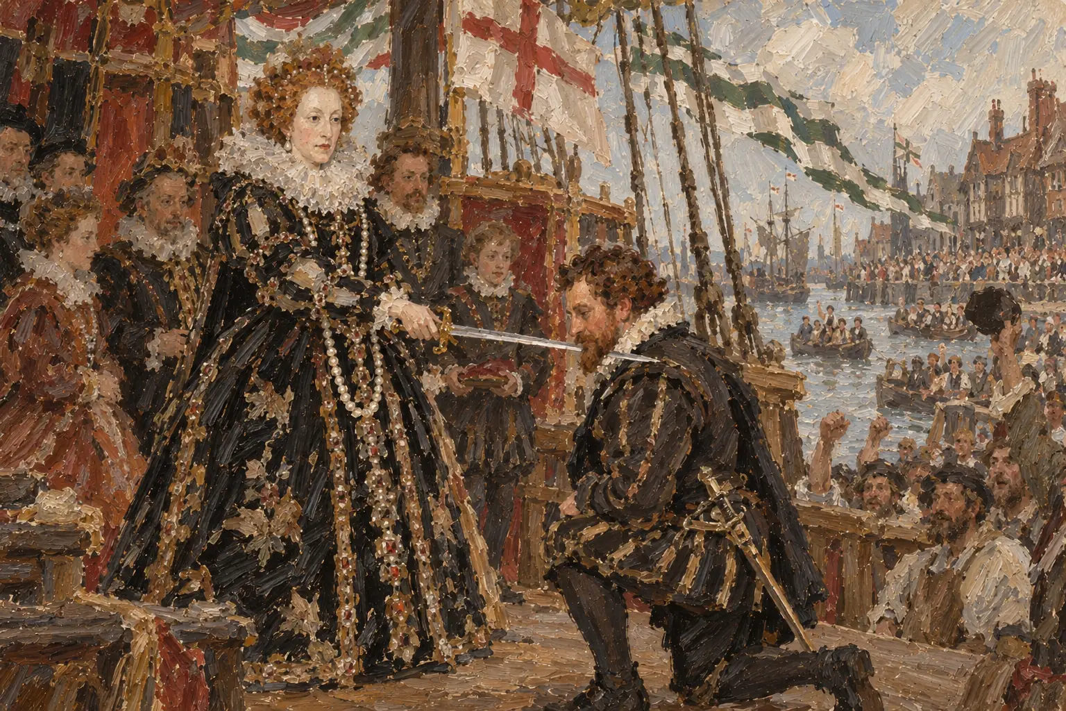Elizabeth's knighting of Drake aboard the Golden Hind in 1581 publicly endorsed his raids