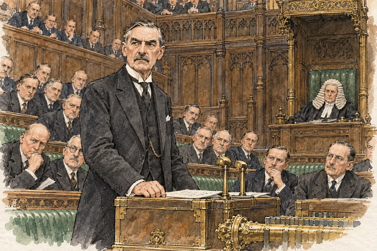 Chamberlain announced the guarantee to Poland in the House of Commons on 31 March 1939.