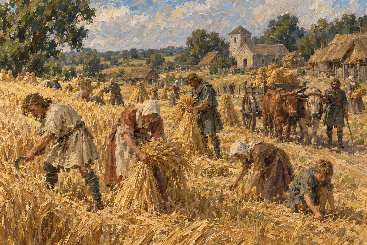 In late summer the whole village worked to bring in the harvest