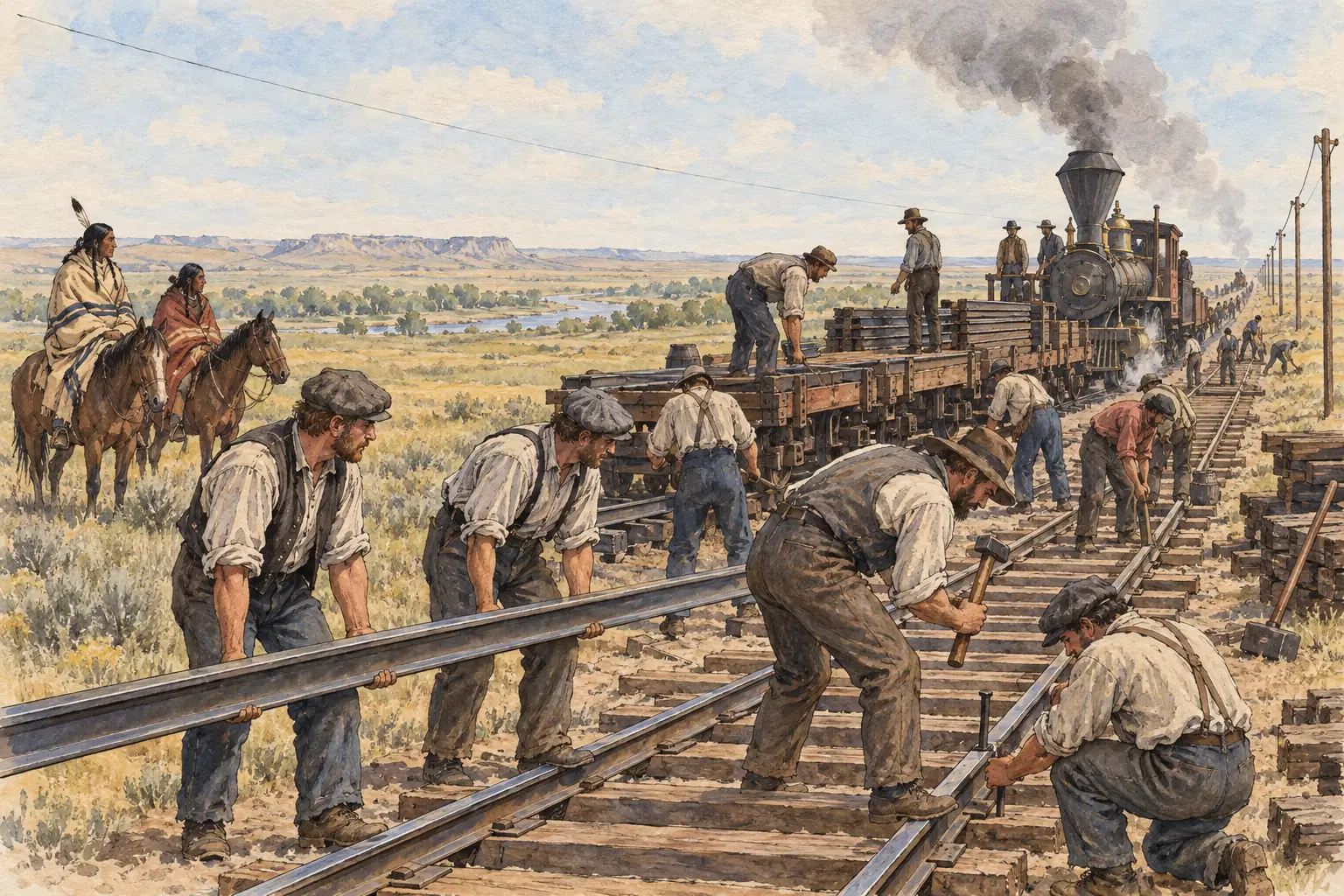 Under the Pacific Railroad Act, the Union Pacific built west from Omaha, paid for with government loans and grants of public land.