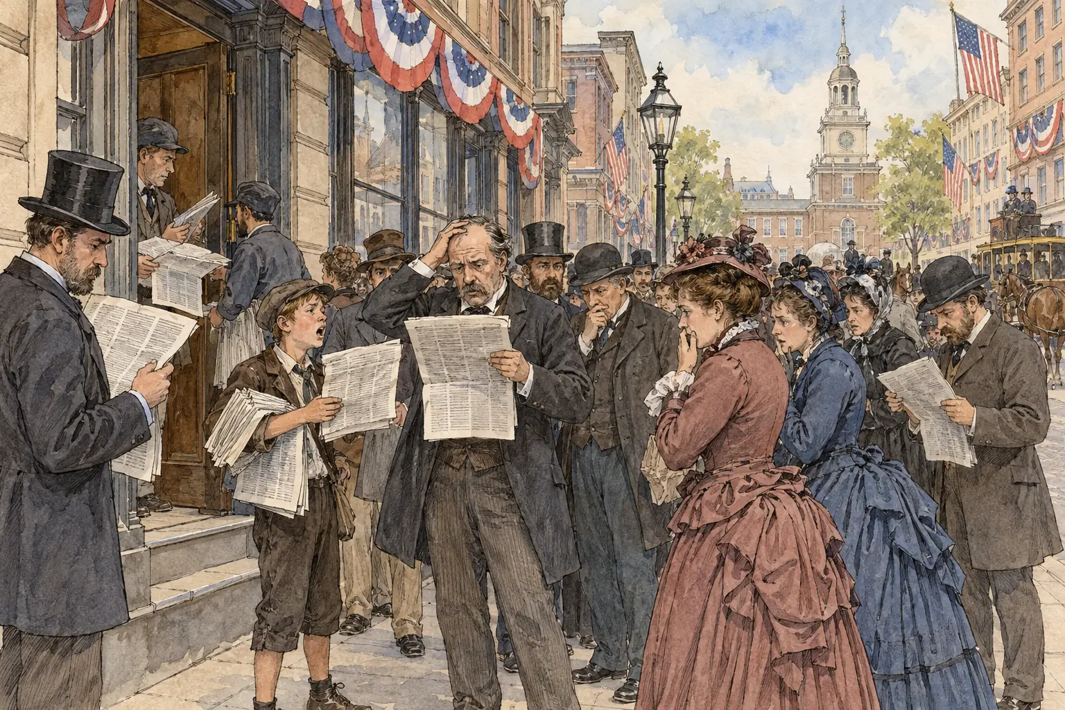 News of Custer's defeat reached the eastern cities in early July 1876, during the celebrations of a hundred years of independence, and shocked the public.