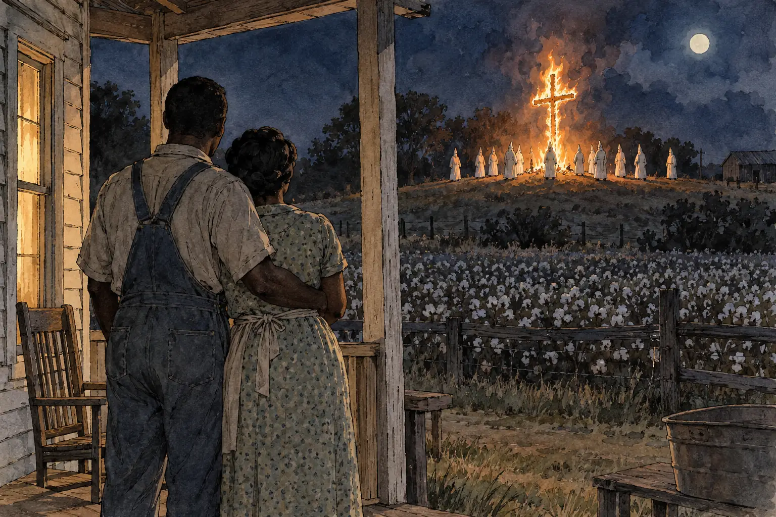 The Klan burned crosses near the homes of Black families and civil rights supporters as a warning, and local police rarely acted against them.