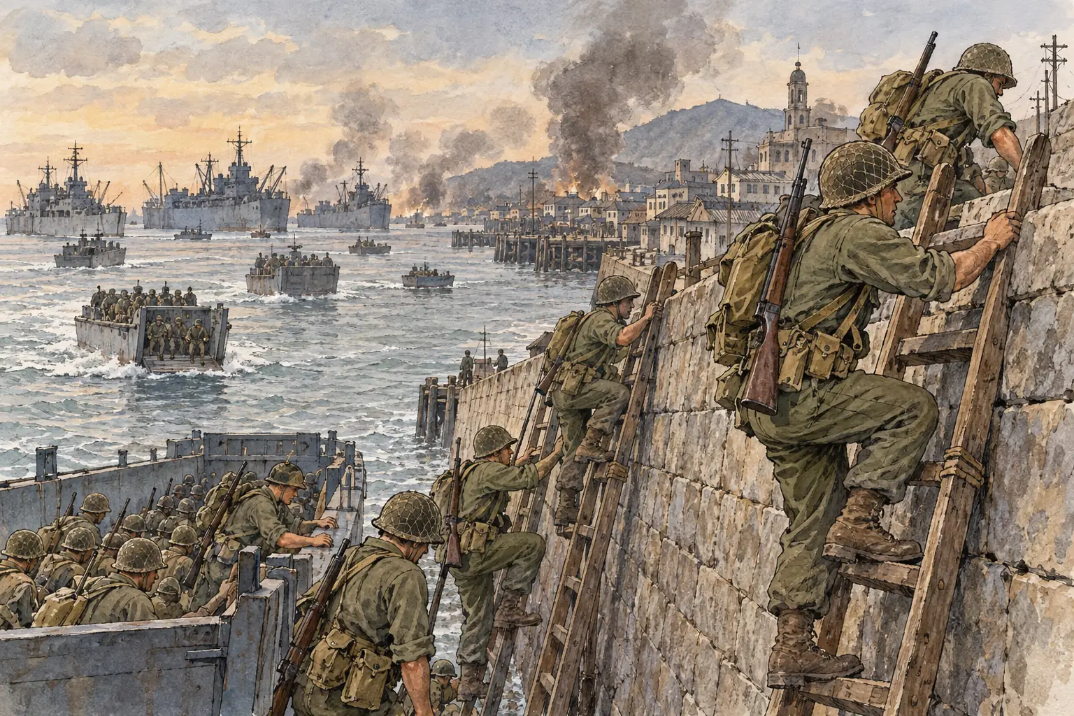At Inchon on 15 September 1950 US Marines climbed the sea wall from their landing craft, far behind the North Korean front line