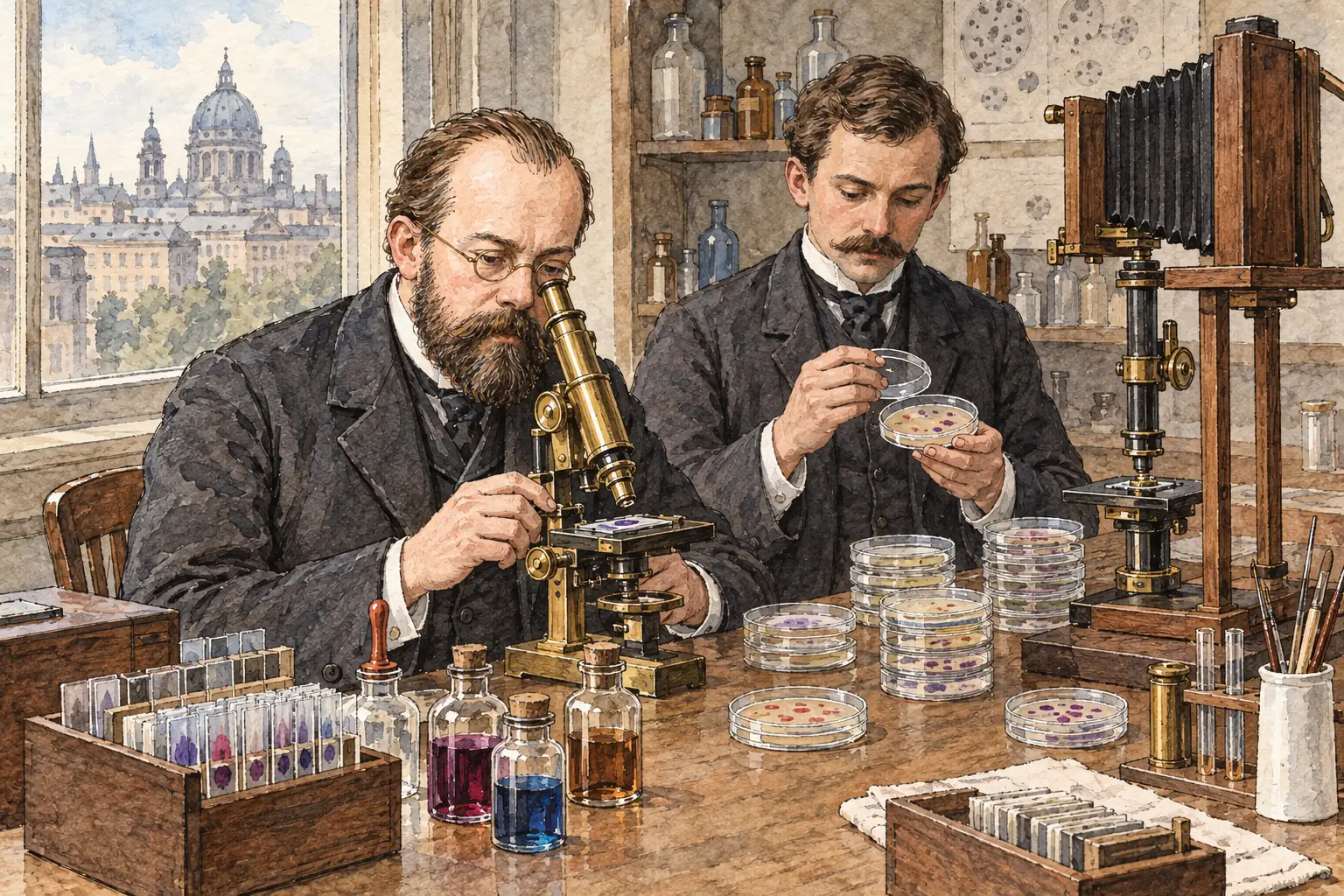 Koch stained bacteria to make them visible under the microscope, and identified the germs that cause anthrax, tuberculosis and cholera.
