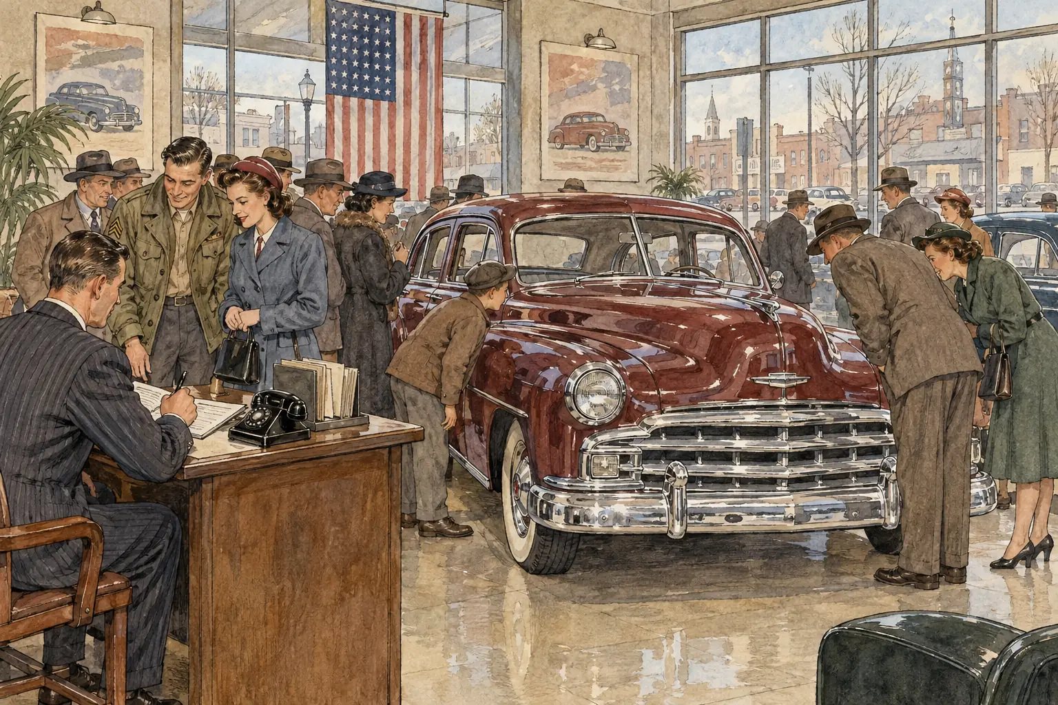 After years of wartime shortages, Americans spent their savings on new cars and other goods