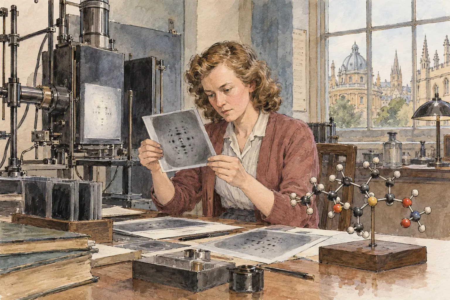 In 1945 Dorothy Hodgkin used X-ray crystallography to build a three-dimensional model of penicillin's atoms.