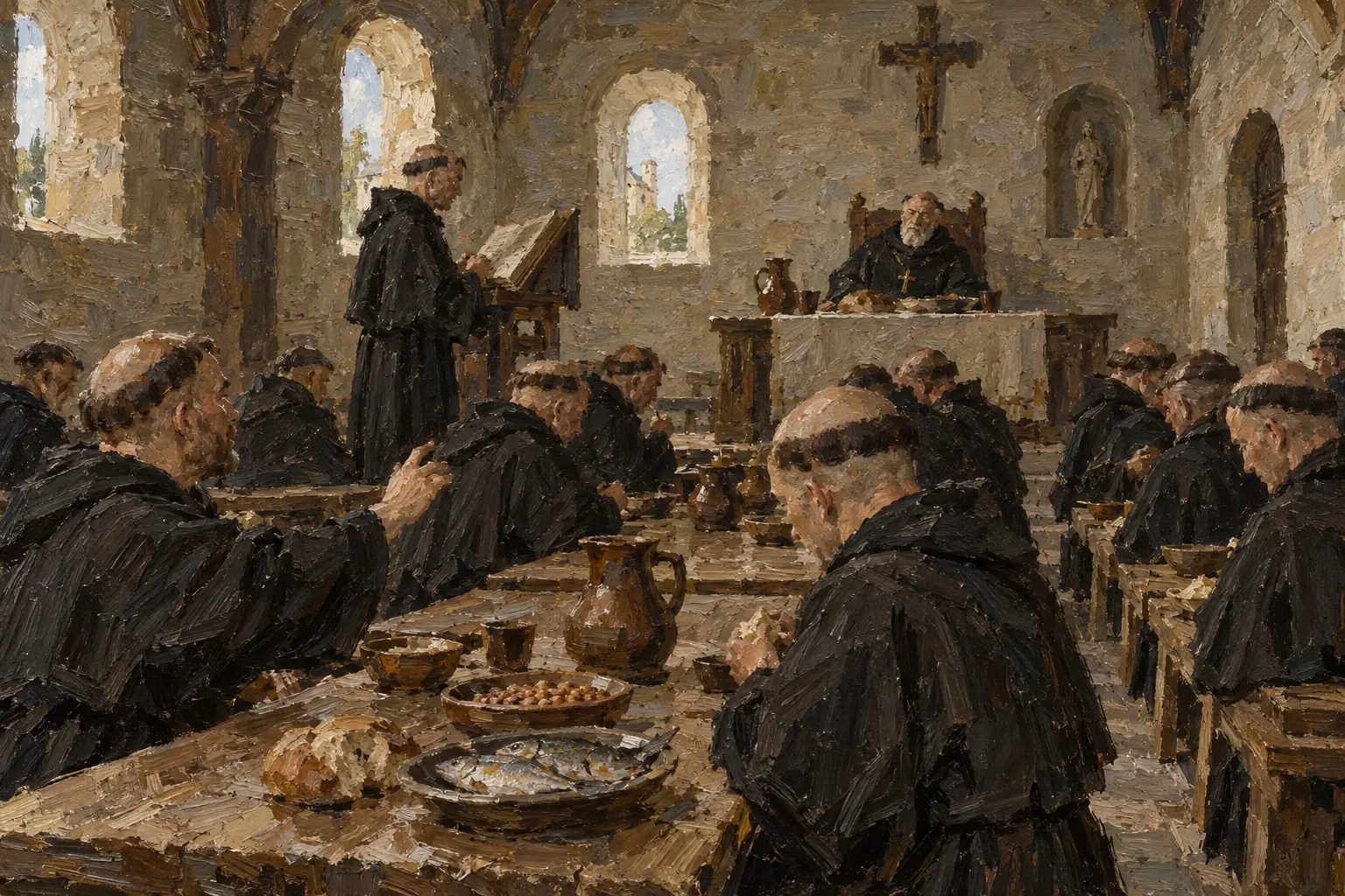 Monks ate together in the refectory in silence