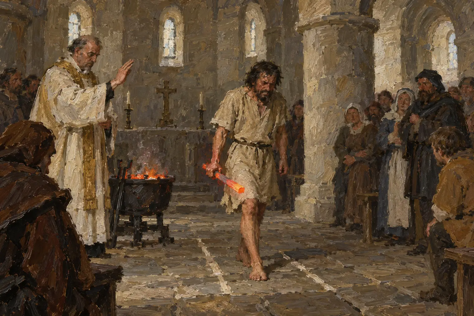 Trial by hot iron, where the burn had to heal cleanly to prove innocence