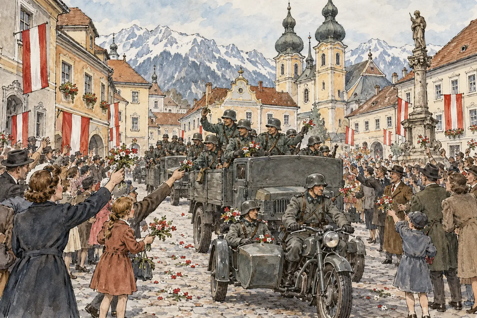German troops entered Austria the next day, met no resistance and were welcomed by many Austrians