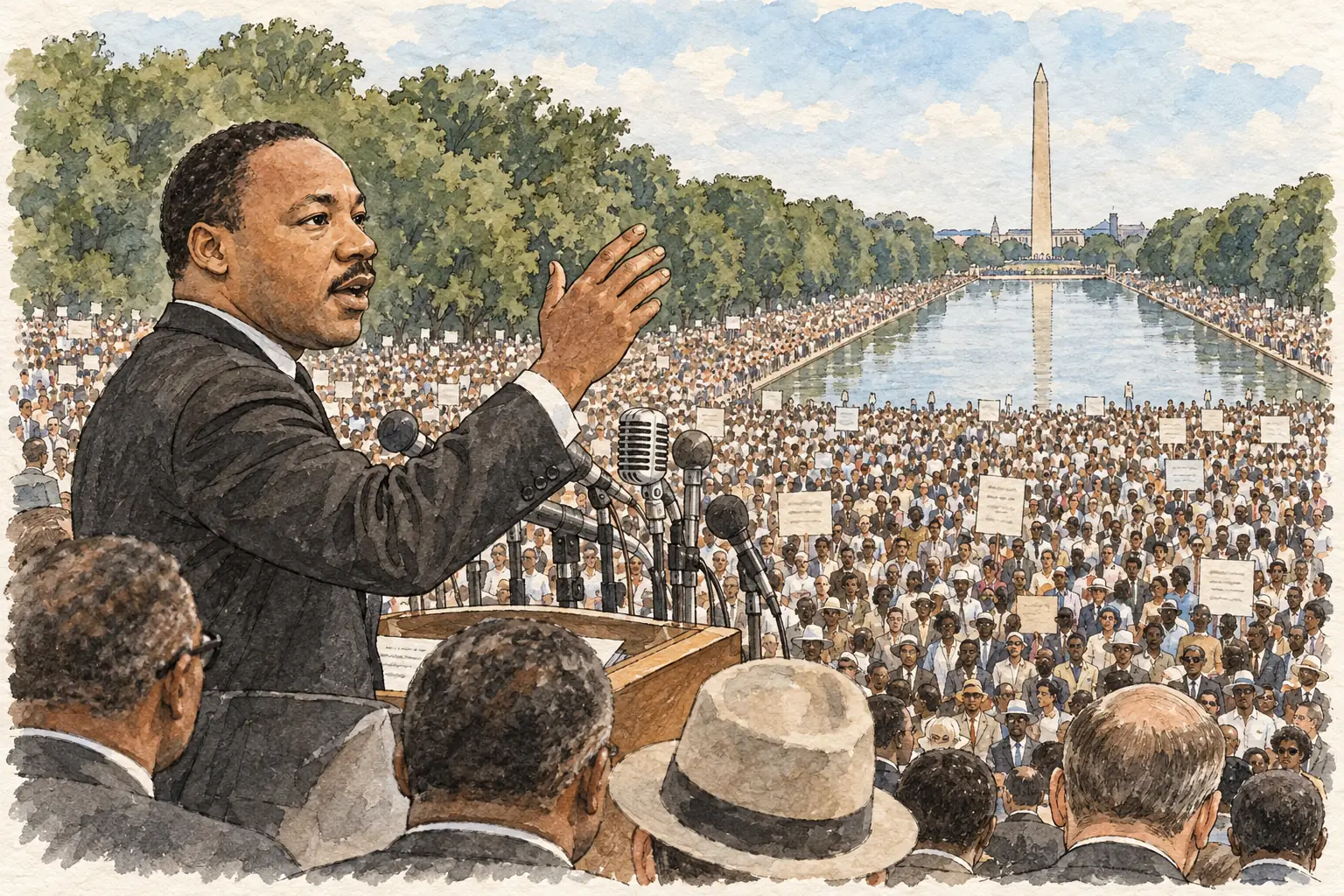 Martin Luther King gave his 'I Have a Dream' speech at the March on Washington on 28 August 1963, in front of more than 250,000 people at the Lincoln Memorial.