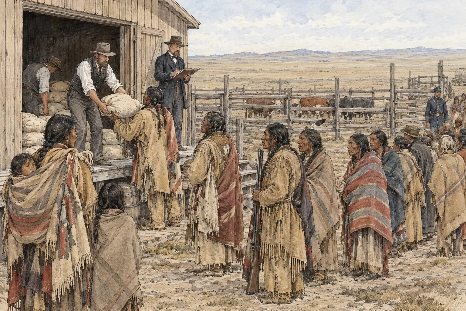 On the reservations, people came to depend on government rations once they could no longer hunt.