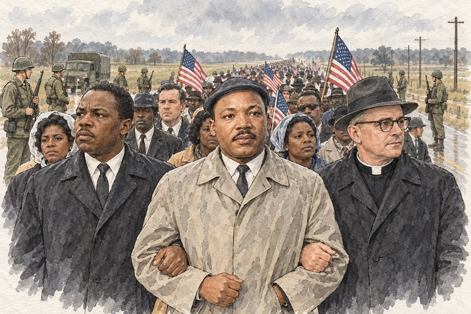 Protected by federal troops, King led the march from Selma to Montgomery from 21 to 25 March